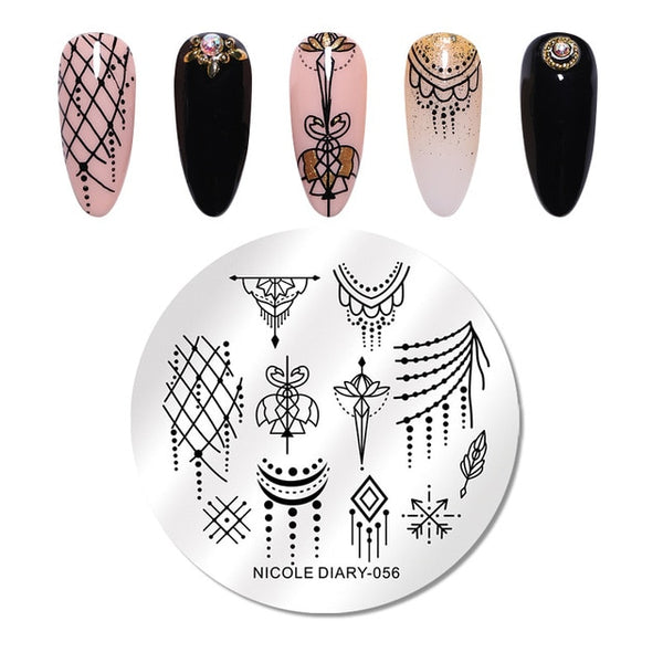 NICOLE DIARY Lace Flower Animal Nail Stamping Plates Marble Image Stamp Templates Geometric  Printing Stencil Tools