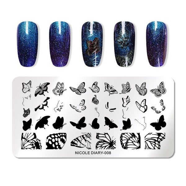 NICOLE DIARY Lace Flower Animal Nail Stamping Plates Marble Image Stamp Templates Geometric  Printing Stencil Tools