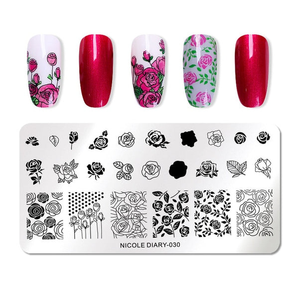 NICOLE DIARY Lace Flower Animal Nail Stamping Plates Marble Image Stamp Templates Geometric  Printing Stencil Tools