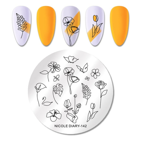 NICOLE DIARY Lace Flower Animal Nail Stamping Plates Marble Image Stamp Templates Geometric  Printing Stencil Tools
