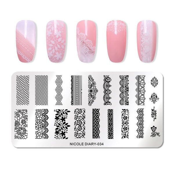 NICOLE DIARY Lace Flower Animal Nail Stamping Plates Marble Image Stamp Templates Geometric  Printing Stencil Tools