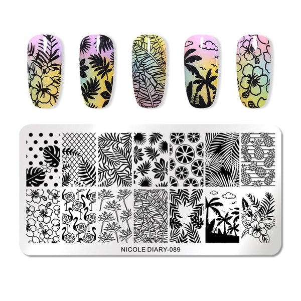 NICOLE DIARY Lace Flower Animal Nail Stamping Plates Marble Image Stamp Templates Geometric  Printing Stencil Tools
