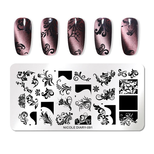 NICOLE DIARY Lace Flower Animal Nail Stamping Plates Marble Image Stamp Templates Geometric  Printing Stencil Tools