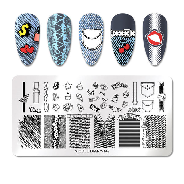 NICOLE DIARY Lace Flower Animal Nail Stamping Plates Marble Image Stamp Templates Geometric  Printing Stencil Tools