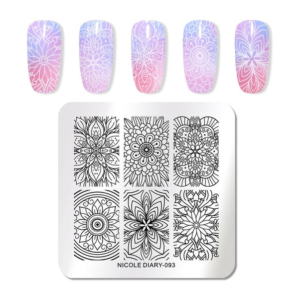 NICOLE DIARY Lace Flower Animal Nail Stamping Plates Marble Image Stamp Templates Geometric  Printing Stencil Tools