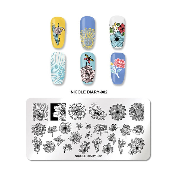 NICOLE DIARY Lace Flower Animal Nail Stamping Plates Marble Image Stamp Templates Geometric  Printing Stencil Tools
