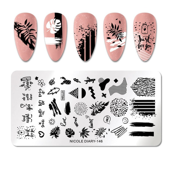 NICOLE DIARY Lace Flower Animal Nail Stamping Plates Marble Image Stamp Templates Geometric  Printing Stencil Tools