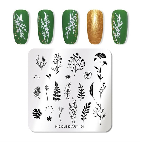NICOLE DIARY Lace Flower Animal Nail Stamping Plates Marble Image Stamp Templates Geometric  Printing Stencil Tools
