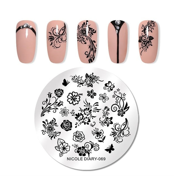 NICOLE DIARY Lace Flower Animal Nail Stamping Plates Marble Image Stamp Templates Geometric  Printing Stencil Tools