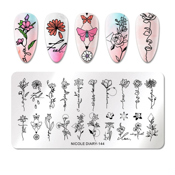 NICOLE DIARY Lace Flower Animal Nail Stamping Plates Marble Image Stamp Templates Geometric  Printing Stencil Tools