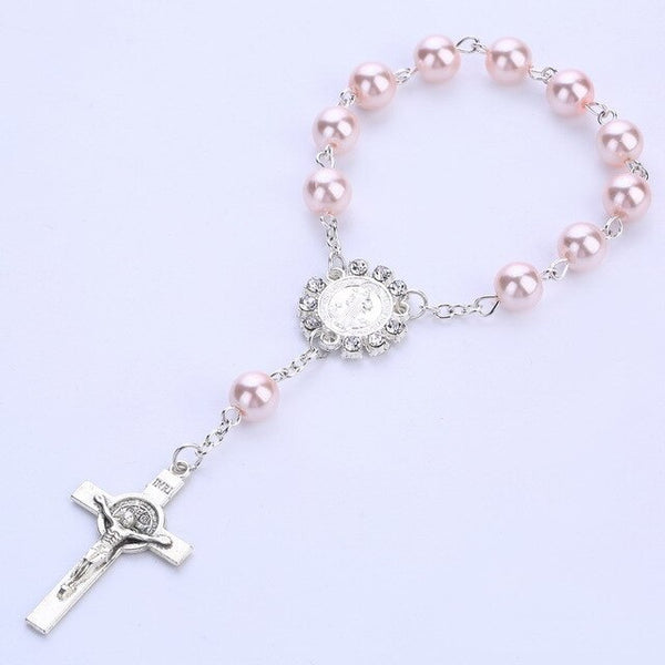 Imitation Pearl Beads Catholic Rosary Catholic Holy Communion silver color Wings Crucifix Pendants Bracelet nice gift