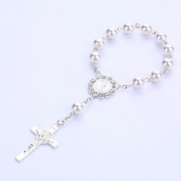 Imitation Pearl Beads Catholic Rosary Catholic Holy Communion silver color Wings Crucifix Pendants Bracelet nice gift