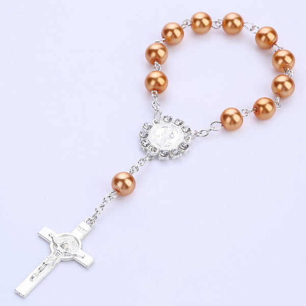 Imitation Pearl Beads Catholic Rosary Catholic Holy Communion silver color Wings Crucifix Pendants Bracelet nice gift