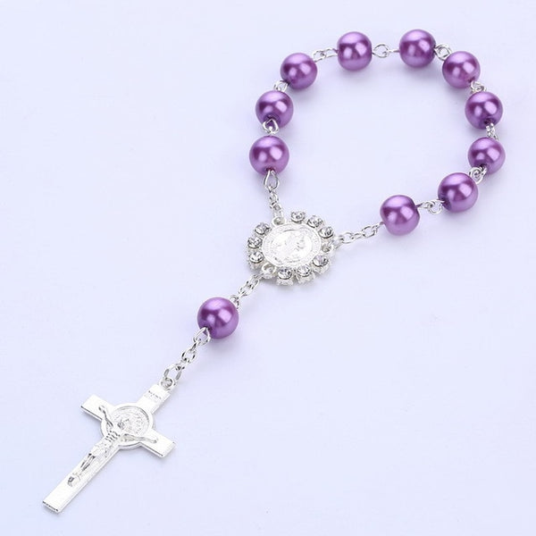 Imitation Pearl Beads Catholic Rosary Catholic Holy Communion silver color Wings Crucifix Pendants Bracelet nice gift