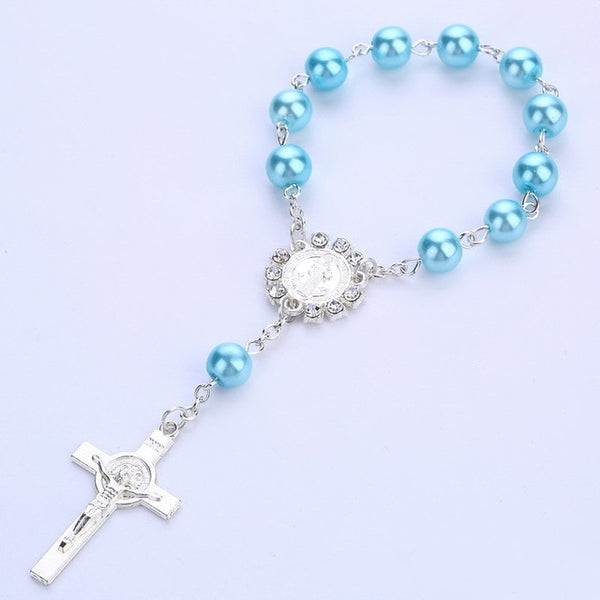 Imitation Pearl Beads Catholic Rosary Catholic Holy Communion silver color Wings Crucifix Pendants Bracelet nice gift