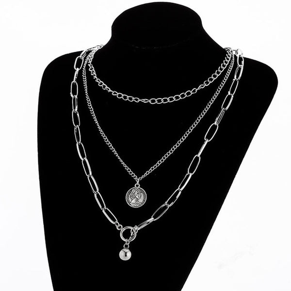 KMVEXO Multilayers Punk Chains Cross Necklace Couple Fashion Street Hip Hop Geometric Metal Pendant Necklaces for Women