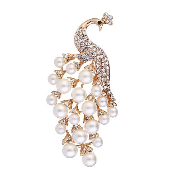 Elegant Pearl Peacock Bouquet Brooch Animal Peacock Brooch Pins Rhinestone Feather Brooches Women Wedding Bridal Party Jewelry