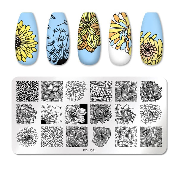 PICT YOU Nail Stamping Plates Rectangle Geometric Line Wave Pattern Stainless Steel Nail Art Image Stamp Stencils Design J004