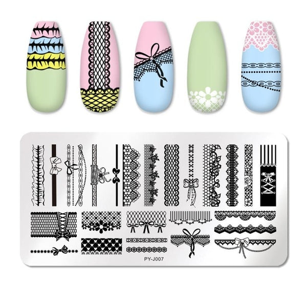PICT YOU Nail Stamping Plates Rectangle Geometric Line Wave Pattern Stainless Steel Nail Art Image Stamp Stencils Design J004