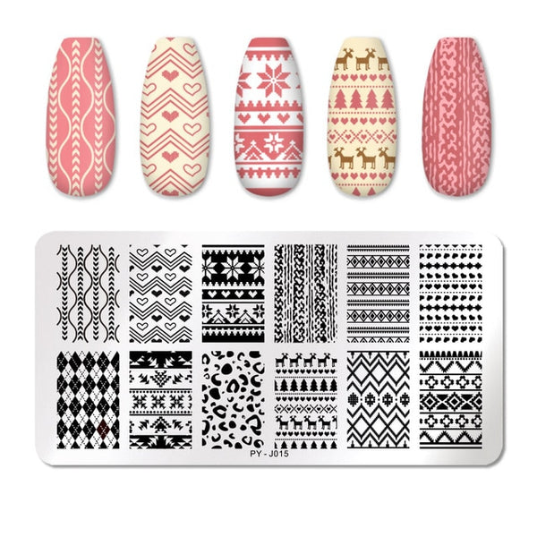PICT YOU Nail Stamping Plates Rectangle Geometric Line Wave Pattern Stainless Steel Nail Art Image Stamp Stencils Design J004