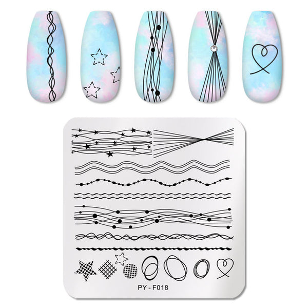 PICT YOU Nail Stamping Plates Rectangle Geometric Line Wave Pattern Stainless Steel Nail Art Image Stamp Stencils Design J004