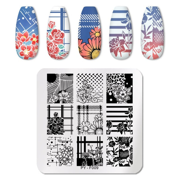 PICT YOU Nail Stamping Plates Rectangle Geometric Line Wave Pattern Stainless Steel Nail Art Image Stamp Stencils Design J004