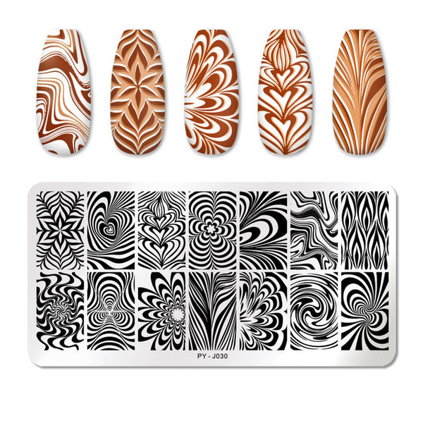 PICT YOU Nail Stamping Plates Rectangle Geometric Line Wave Pattern Stainless Steel Nail Art Image Stamp Stencils Design J004