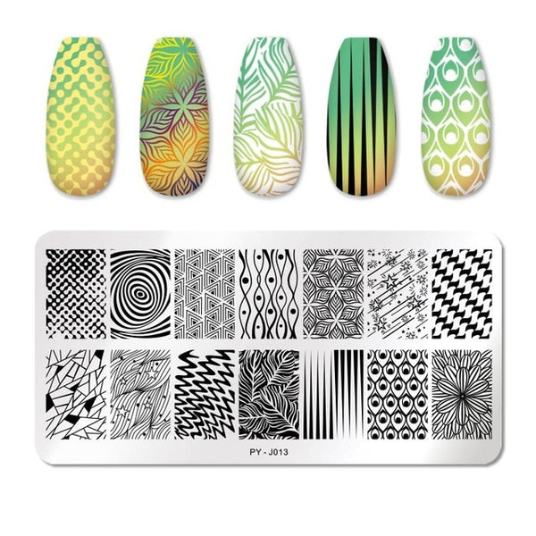 PICT YOU Nail Stamping Plates Rectangle Geometric Line Wave Pattern Stainless Steel Nail Art Image Stamp Stencils Design J004