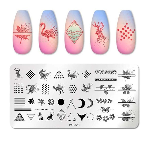PICT YOU Nail Stamping Plates Rectangle Geometric Line Wave Pattern Stainless Steel Nail Art Image Stamp Stencils Design J004