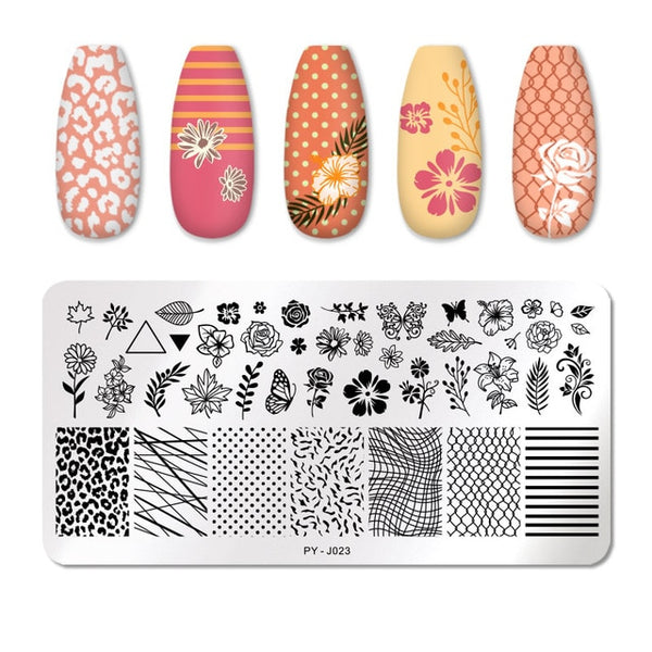 PICT YOU Nail Stamping Plates Rectangle Geometric Line Wave Pattern Stainless Steel Nail Art Image Stamp Stencils Design J004