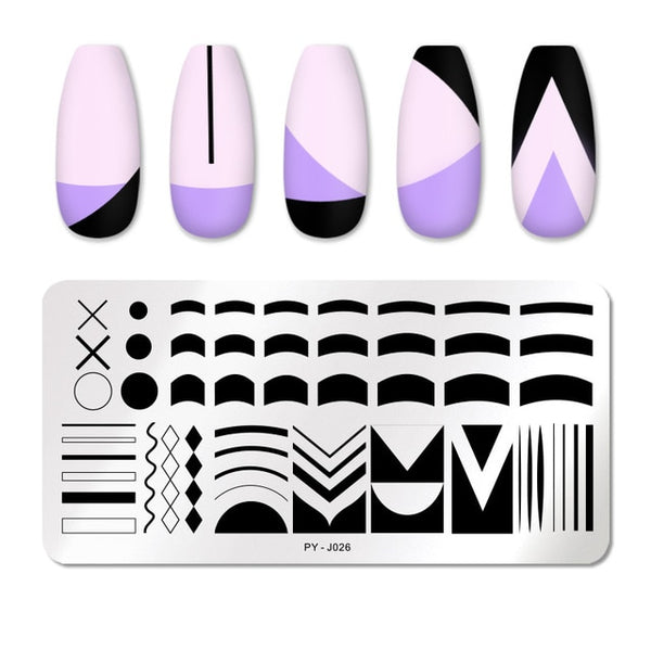 PICT YOU Nail Stamping Plates Rectangle Geometric Line Wave Pattern Stainless Steel Nail Art Image Stamp Stencils Design J004