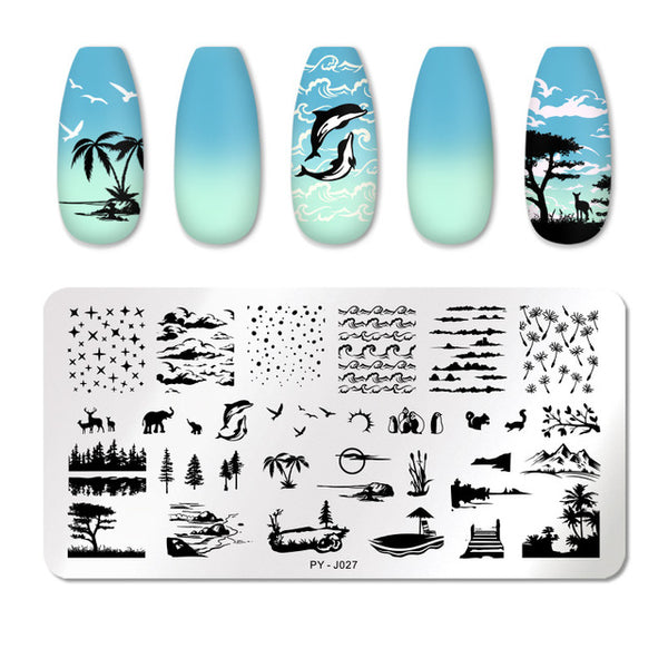 PICT YOU Nail Stamping Plates Rectangle Geometric Line Wave Pattern Stainless Steel Nail Art Image Stamp Stencils Design J004