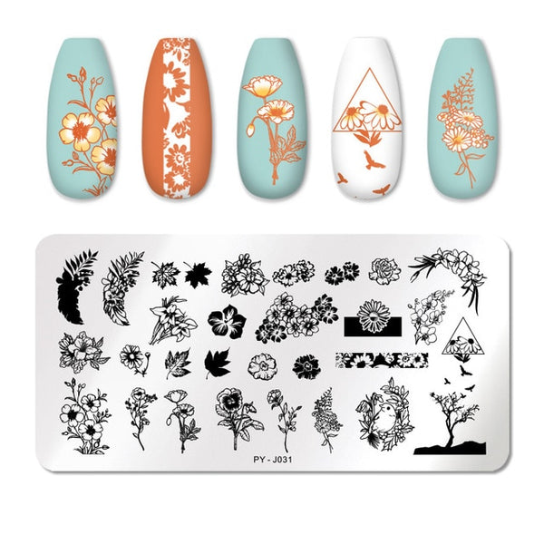 PICT YOU Nail Stamping Plates Rectangle Geometric Line Wave Pattern Stainless Steel Nail Art Image Stamp Stencils Design J004