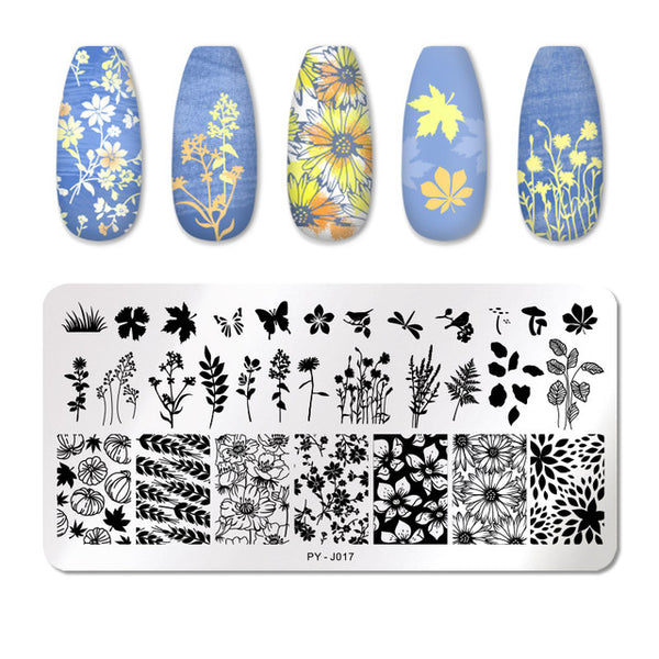 PICT YOU Nail Stamping Plates Flower Rectangle Stainless Steel Nail Image Stencils Stamping Template