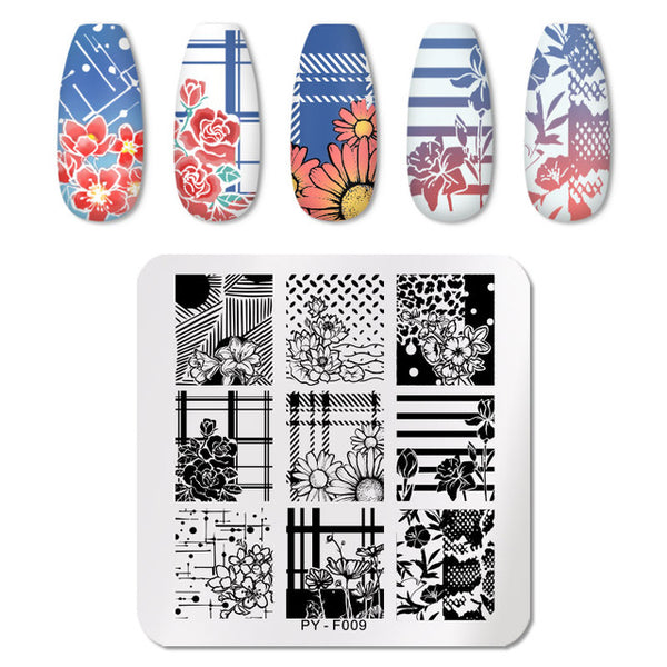 PICT YOU Nail Stamping Plates Flower Rectangle Stainless Steel Nail Image Stencils Stamping Template