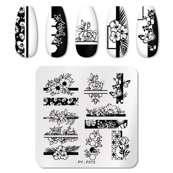 PICT YOU Nail Stamping Plates Flower Rectangle Stainless Steel Nail Image Stencils Stamping Template