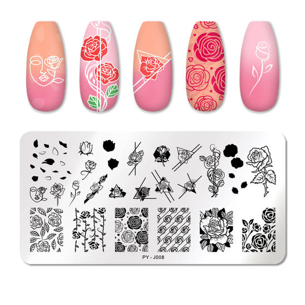 PICT YOU Nail Stamping Plates Flower Rectangle Stainless Steel Nail Image Stencils Stamping Template