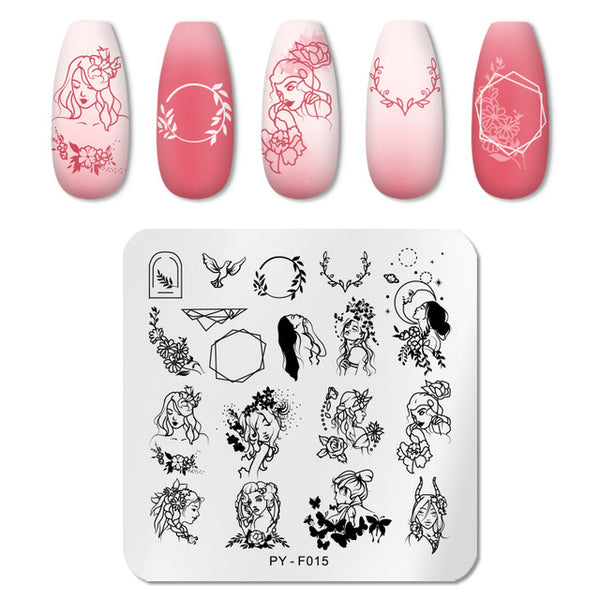 PICT YOU Nail Stamping Plates Flower Rectangle Stainless Steel Nail Image Stencils Stamping Template