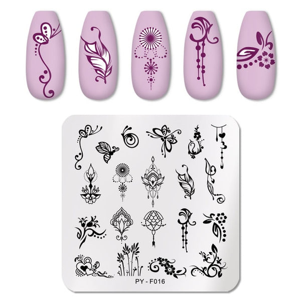 PICT YOU Nail Stamping Plates Flower Rectangle Stainless Steel Nail Image Stencils Stamping Template