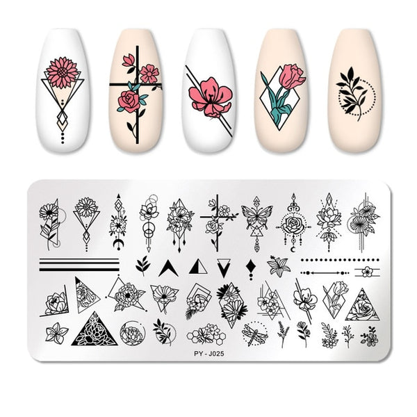 PICT YOU Nail Stamping Plates Flower Rectangle Stainless Steel Nail Image Stencils Stamping Template