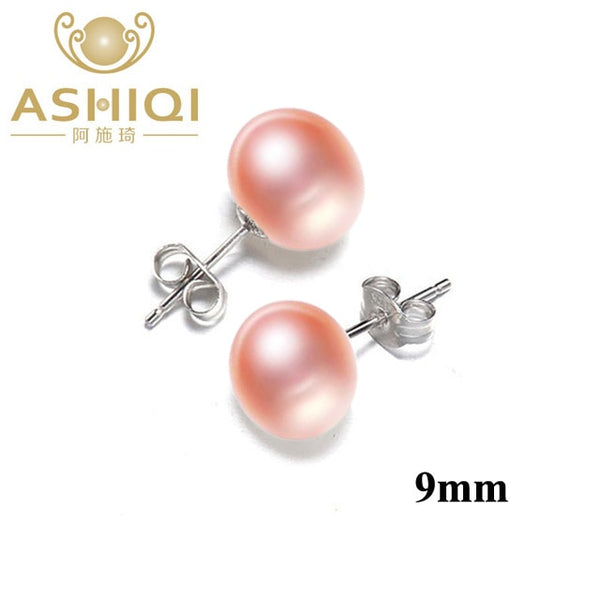 ASHIQI Natural Freshwater Pearl Stud Earrings For Women Real 925 Sterling Silver Jewelry Gift