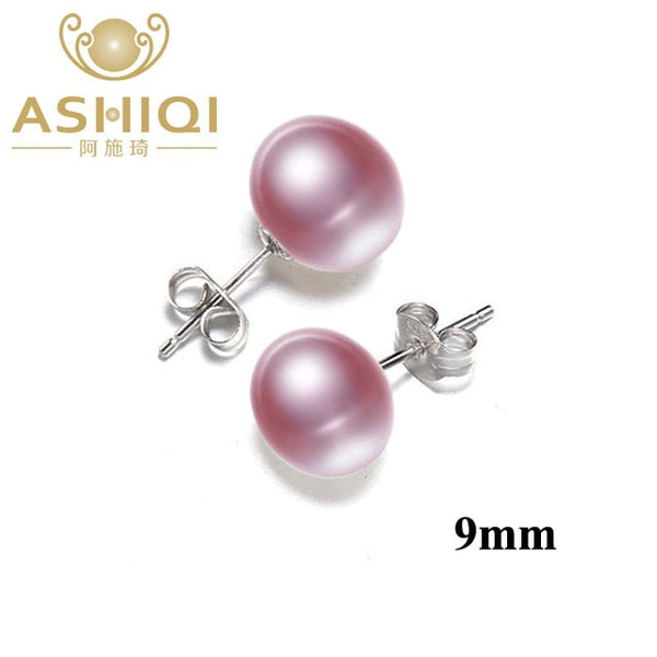 ASHIQI Natural Freshwater Pearl Stud Earrings For Women Real 925 Sterling Silver Jewelry Gift