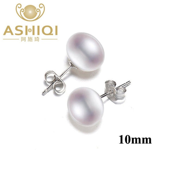 ASHIQI Natural Freshwater Pearl Stud Earrings For Women Real 925 Sterling Silver Jewelry Gift