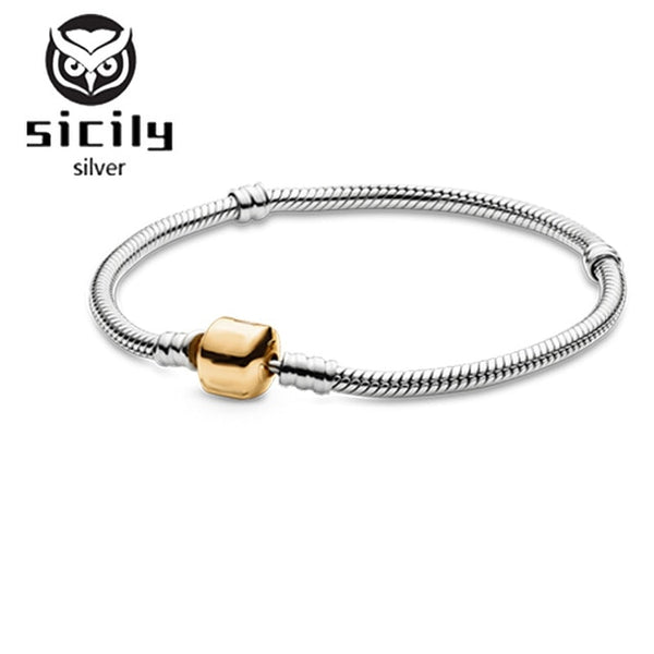 Sicily Authentic original logo 100% 925 sterling silver pan charm chain bracelet for women fashion luxury snake bracelet jewelry
