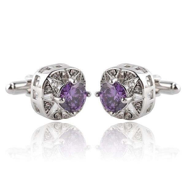 Fashion Luxury Crystal Cufflinks 2 Colors Option White Qurple Top Quality Rhinestone Design Hotsale Cufflink Whoelsale & Retail