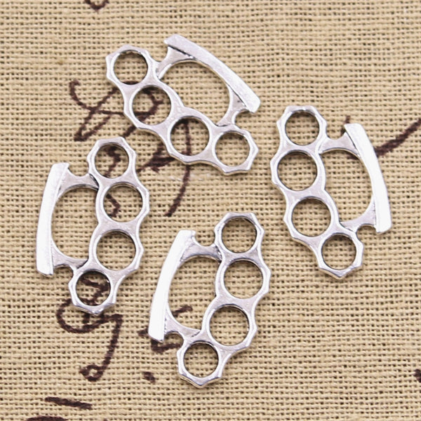 12pcs Charms AI Punch Knuckle Dusters 24x14mm Antique Silver Color Plated Pendants Making DIY Handmade Tibetan Finding Jewelry