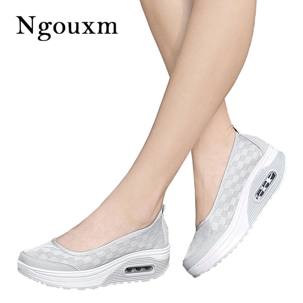 Ngouxm Summer Women Platform Shoes Woman lady Flat Casual Shallow Shoes Slip On Comfort Lace Black Fabric Shoes