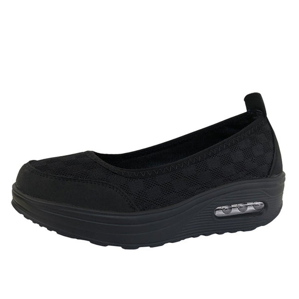 Ngouxm Summer Women Platform Shoes Woman lady Flat Casual Shallow Shoes Slip On Comfort Lace Black Fabric Shoes