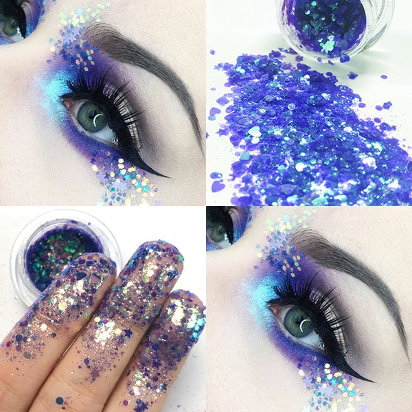 New Eye Glitter Nail Hair Body Face Glitter Gel Art Flash Heart Loose Sequins Cream Festival Glitter Decoration Party Festival