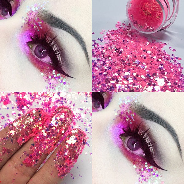 New Eye Glitter Nail Hair Body Face Glitter Gel Art Flash Heart Loose Sequins Cream Festival Glitter Decoration Party Festival